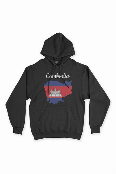 Cix Hanorac negru cu glugă - Hanorac cu glugă cu detalii Cambodgia și steag