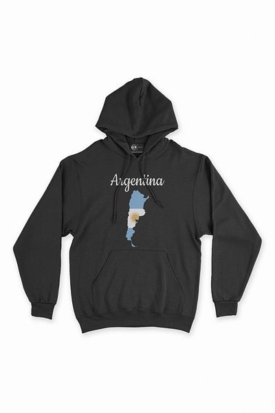 Cix Hanorac negru cu glugă, cu hartă și steagul Argentinei