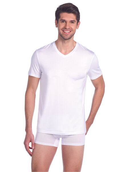 Svm Erkek V Yaka Micro Modal Beyaz T-shırt Beyaz 9120