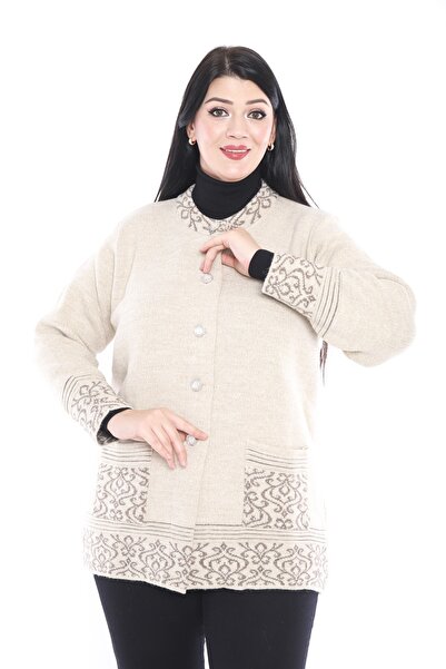 serkan triko Kadın Krem Triko Ceket