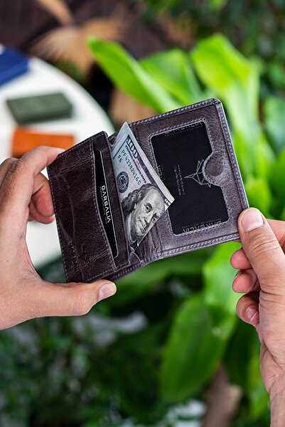 Garbalia Unisex Γκρι Δερμάτινο Πορτοφόλι Θήκη Κάρτας - Garbali Magnet Crazy