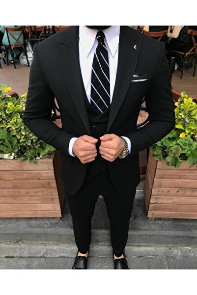 Slim Fit Yelekli Takım Elbise