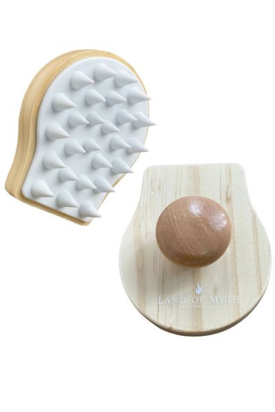 LAND OF MYTH Soft Silicone Gear Scalp Massage Shampoo Shower Brush Adult Children Pet - Wood