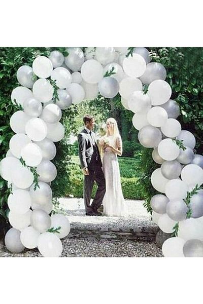 BEST PARTİ DOĞUM GÜNÜ PARTİ SÜSLERİ 100 Pcs White Silver Metallic Balloon Balloon Chain Gift