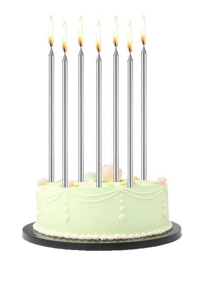 BEST PARTİ DOĞUM GÜNÜ PARTİ SÜSLERİ 6 Adet Uzun Ince Gümüş Parlak Pasta Mumu