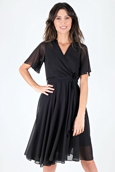 Spazio Leonello Kruvaze Şifon Elbise