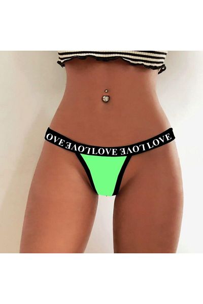 lovebox Tanga de lux elastică verde neon - cauciuc cu dungi imprimate pe partea din talie