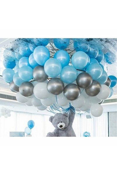 BEST PARTİ DOĞUM GÜNÜ PARTİ SÜSLERİ 50 Party Balloons (Blue, White, Silver) + Balloon Chain Gift