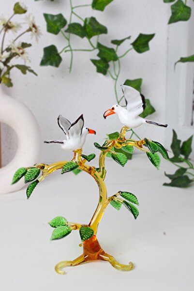 ADAMODART Ağaçta 2'li Martı Cam Biblo