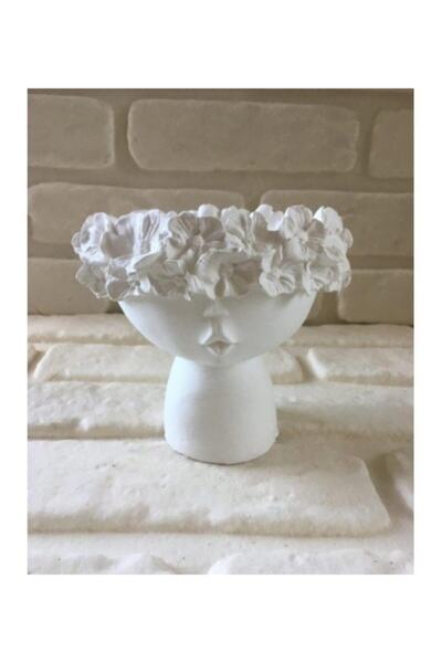 Güçsan Dekor Dekoratif Çiçekli Kız Beton Saksı Boyasız 14*16 Cm