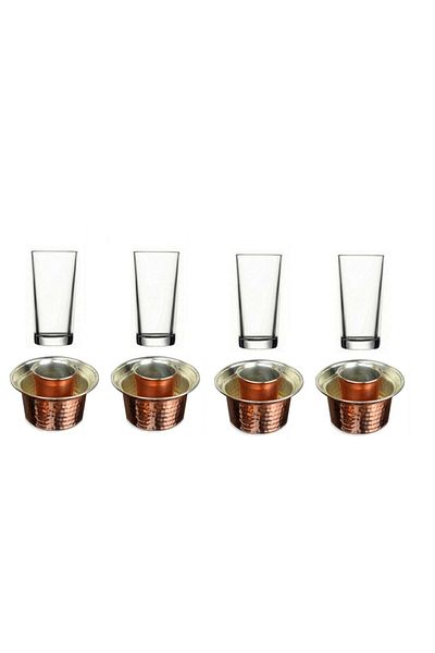Paşabahçe Tall Glass and Copper Ehlikeyf Set for 4 People