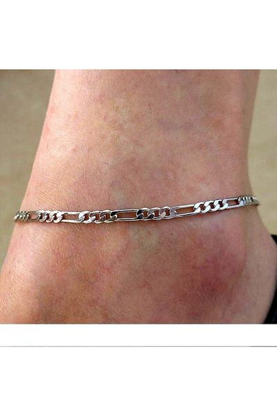 Lal Women's Silver Gold Color Classic Şavin Figaro Thin Chain Anklet 4 Mm