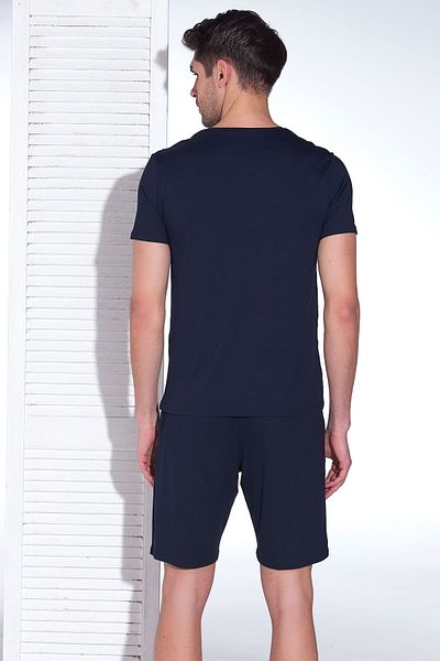 Sevim Men's V-Neck Micro Modal Shorts Suit Navy Blue 9084