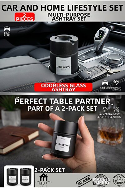MUF HOME Σετ Premium με 2 Γυάλινα Τασάκια: Συμβατό με ποτηροθήκη αυτοκινήτου ...