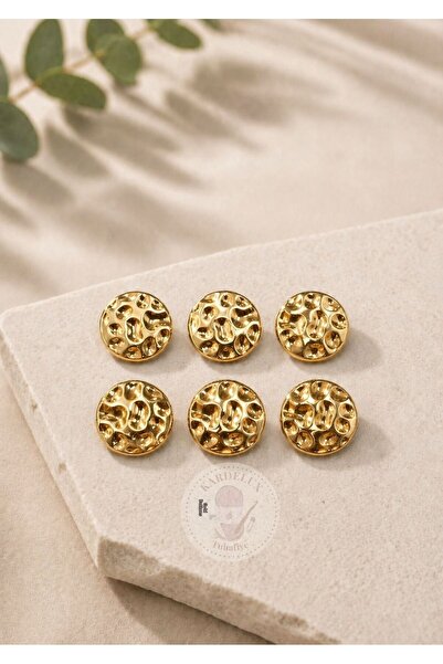 Kardelux Embossed Gold Metallized Buttons - Set of 6 - Small Size Diameter 1.5cm