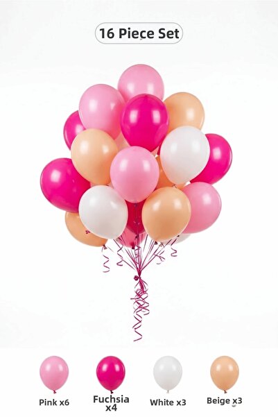 BALOMİS Pink Fuchsia Balloon Set 16 Pieces Adult Birthday Decoration Party De...