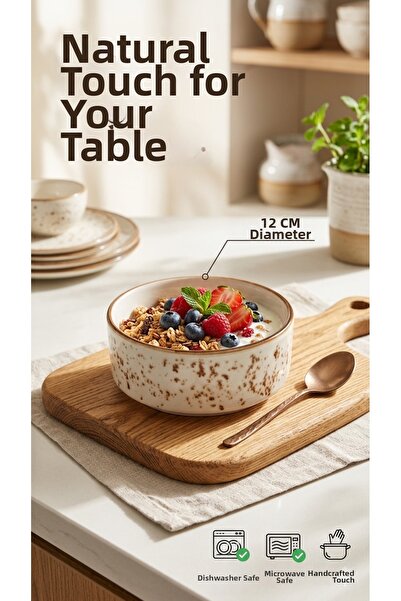 porselen Set of 6 Bowls 12 cm - Natural Textured Soup, Breakfast, and Present...