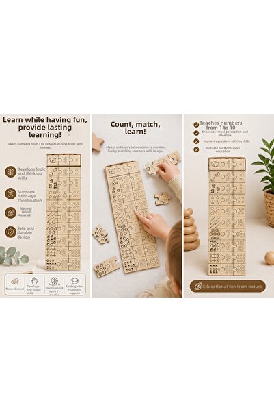 münzevi Montessori Wooden Number-Object-Shape Matching Puzzle/ Number Countin...