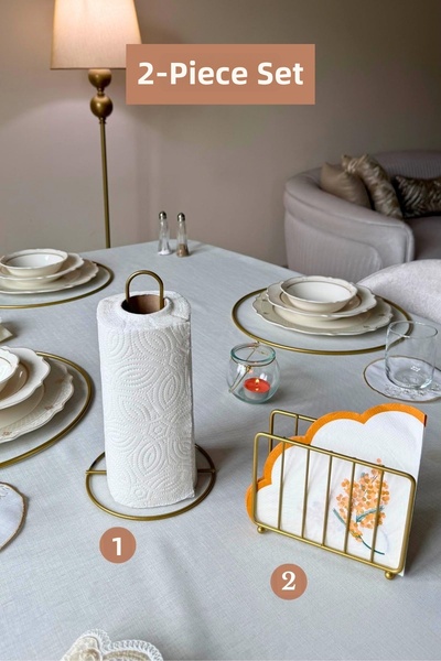 Edora Home مجموعة من 2 حامل مناديل ورقية ذهبي غير لامع على شكل قفص، حامل مناد...