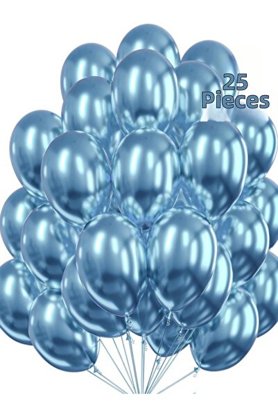 Işıltı Balon Dükkanı 25Pcs Light Blue Metallic Balloons Shiny Party Balloon G...