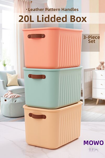 MOWO 3 Pieces Bigbox with Handles 20 Lt Mixed Color Closet Organizer Storage ...