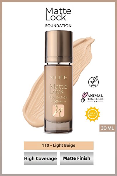 NOTE Matte Lock Foundation 110 Pure Beige Spf 50 Intense Coverage Matte Finis...