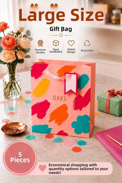 Daks 5 قطع (26 × 32 × 14 سم) - حقيبة هدايا من الورق المقوى كبيرة الحجم بنمط ف...