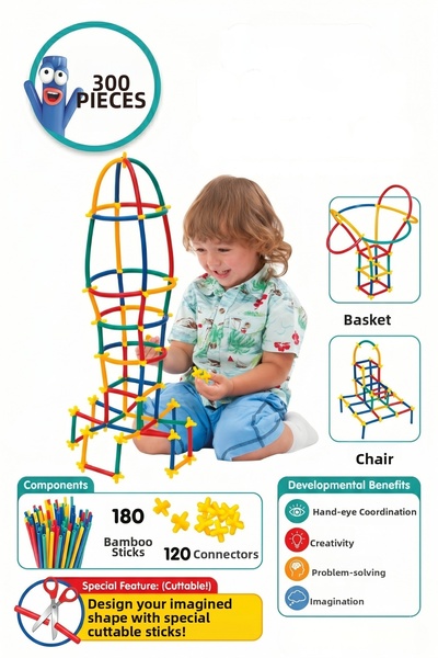 craftivio Educational Bamboo Sticks 300 Pieces Intelligence Enhancing Building Blocks Set