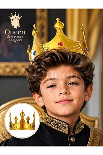 QUEEN AKSESUAR Luxurious Looking Stone King Prince Boy's Crown Mica Unbreakab...