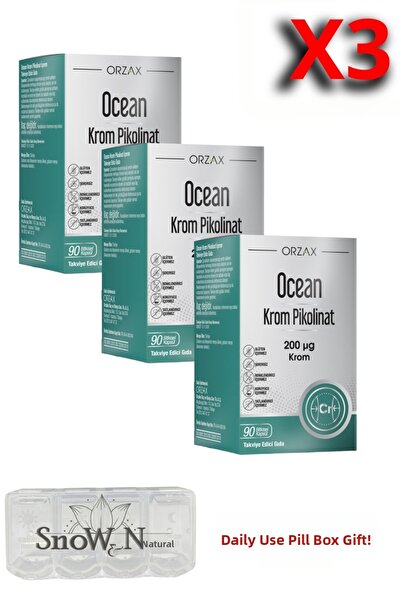 Ocean كروم بيكولينات 200 ميكروغرام 90 كبسولة 3 قطع (270 كبسولة) + علبة حبوب هدية