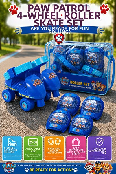 OpenCity Paw Patrol 4-Wheel Adjustable Kids' Roller Skate Set with Bag 25-31 ...