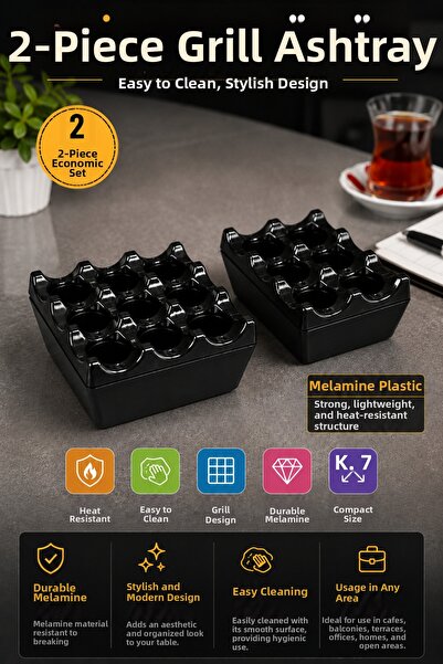 OpenCity Set of 2 Black Melamine Grill Ashtrays Square Ash Tray Durable for C...