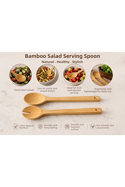 magical dreams Bamboo Salad Spoon | Double Salad Serving Spoon Set