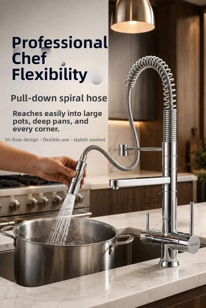 LİKUAN hardware Nkd48N12Cp 3-Way Spiral Pull-Down Purified Kitchen Faucet Chrome Taiwan