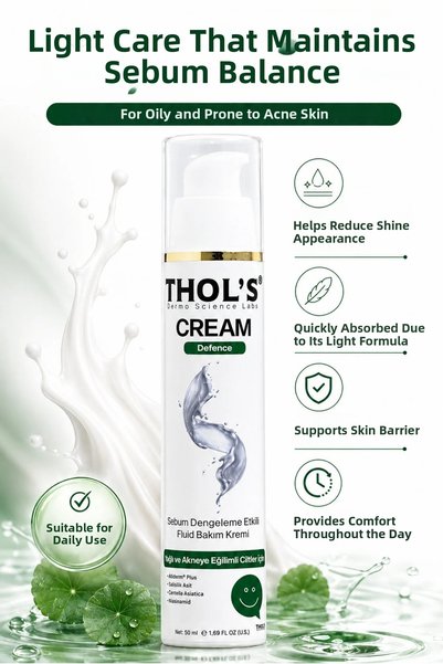 THOLS Tb22 Sebum Balancing Water-Based Moisturizing Care Cream for Oily and Acne-Prone Skin 50 ml