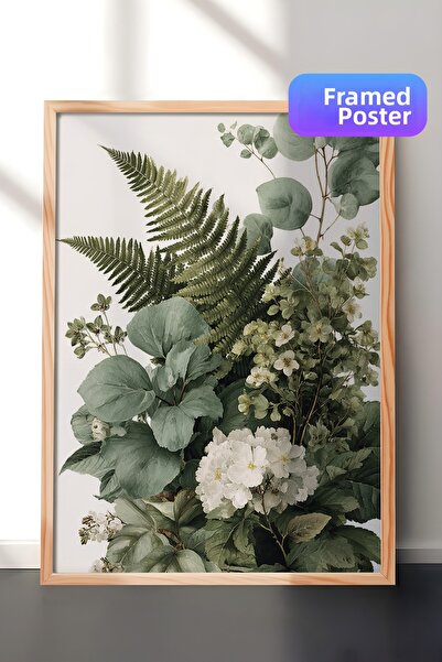 Zestia Pictură murală vintage, aranjament botanic cu frunze verzi, înrămată î...