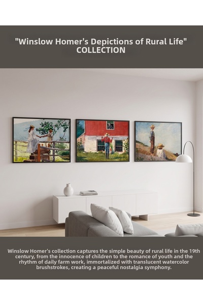 woodretro Set de picturi Winslow Homer Rural Life din 3 piese, cu rame din le...