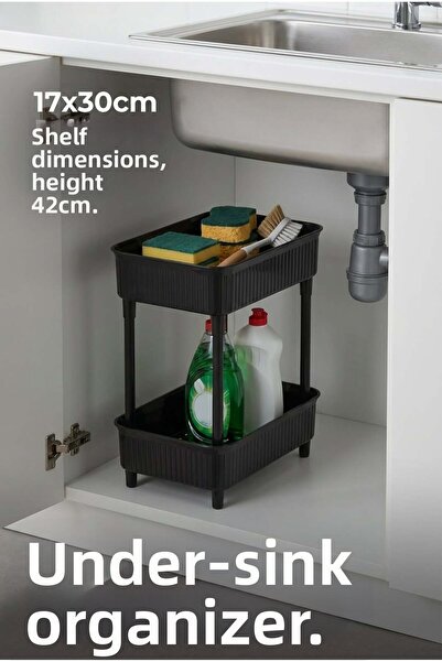 ERKUGO 2-Tier Kitchen and Bathroom Organizer Shelf Black |   Under Cabinet, u...