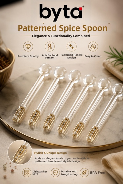 BYTA Crystal Stone Detailed Glass Spice Spoons Set of 6 Presentation and Tea ...