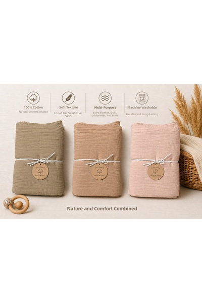 instababyrooms Organic Natural 100% Cotton 3-Piece Muslin Cover Set