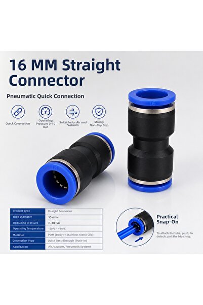 GENERAL 16 mm Straight Pneumatic Hose Fitting Quick Connector Fitting