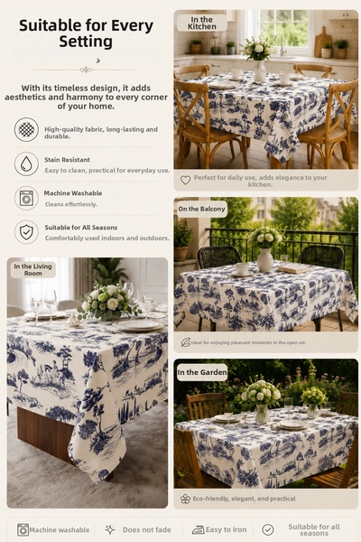 Soft Kare French Peasants Patterned Stain Resistant Liquid Resistant Duck Fabric Table Cloth for Living Room and Kitchen