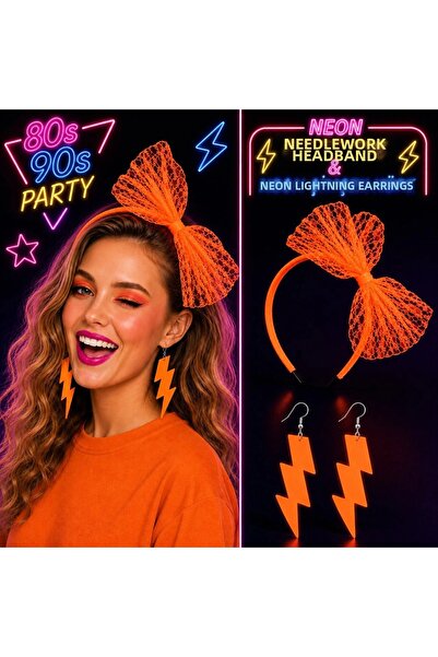 Generic Brand Neon Orange Lace Crown and Lightning Earrings 8039S 9039S Party...