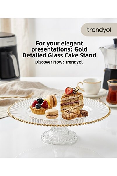 Sunum Gold Gilded Glass and Cake Stand / Serving Plate
