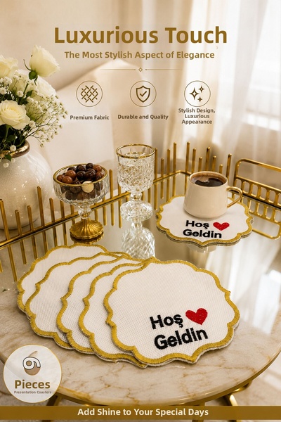 Mutfiko 6 Pieces of Gold Embossed Welcome Presentation Napkins, Coffee Servin...