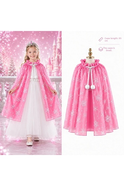 magicool Snowflake Patterned Pink Elsa Cape - Lined Frozen Cape 85 cm