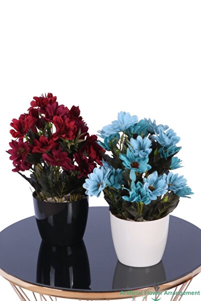 Yapay Çiçek Sitesi Artificial Layered Daisy Arrangement in Plastic Flower Pot...