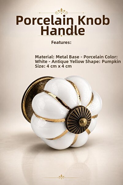 NZB White Antique Yellow Color Porcelain Button Handle Furniture Drawer Cabin...