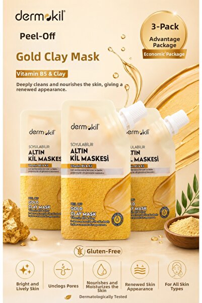 Dermokil Renewing and Nourishing Peel-Off Gold Clay Mask 3X50 ml