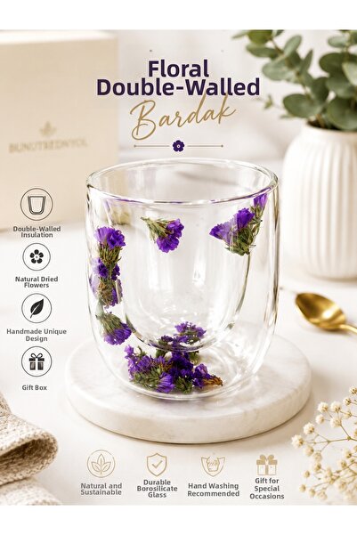 NZR Chiff Glass Dried Flower Mug Stylish Durable Coffee Cafe Cup 200ml